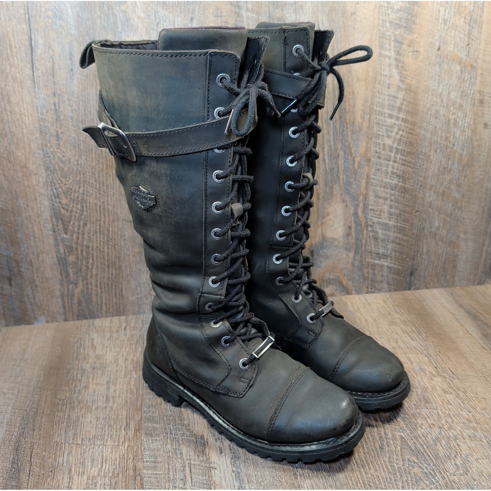 Harley Davidson Women's Savannah Black Leather 14 inch Motorcycle Boots Size 7.5